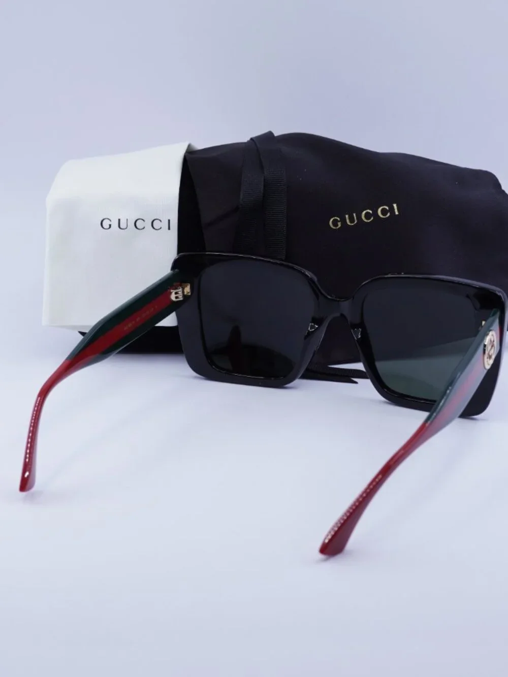 Gucci GG1861S 001 Square Sunglasses - Shiny Black / Grey
